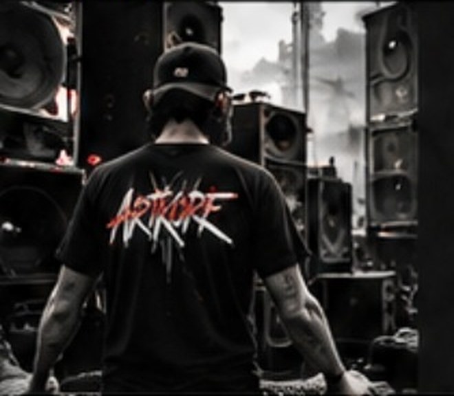 Homme portant le tee-shirt ARTKORE face aux enceintes